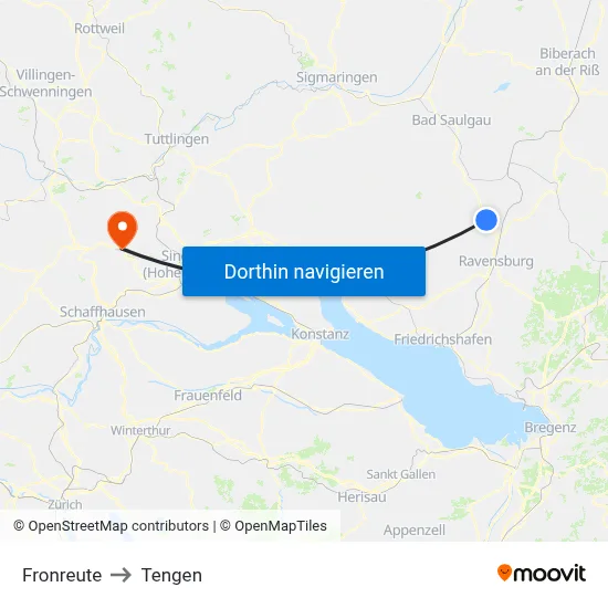 Fronreute to Tengen map