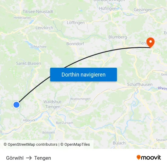 Görwihl to Tengen map
