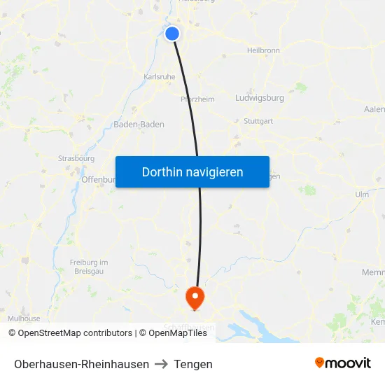 Oberhausen-Rheinhausen to Tengen map