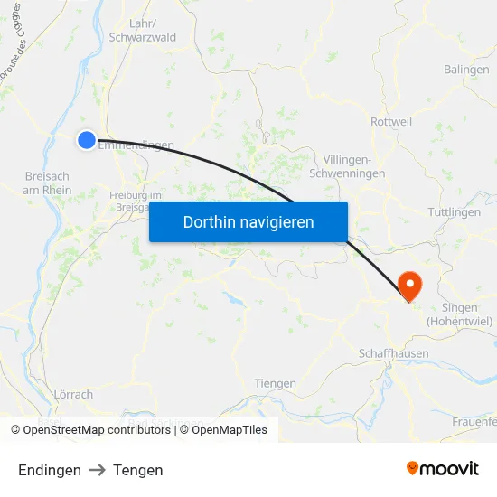 Endingen to Tengen map