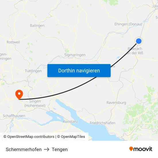 Schemmerhofen to Tengen map