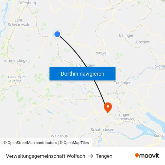 Verwaltungsgemeinschaft Wolfach to Tengen map