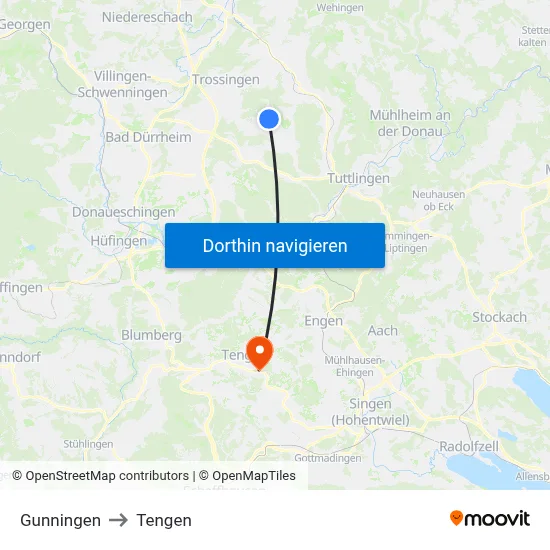Gunningen to Tengen map