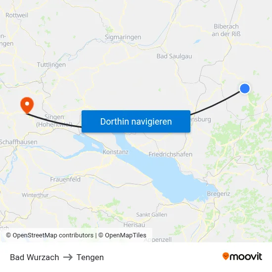 Bad Wurzach to Tengen map