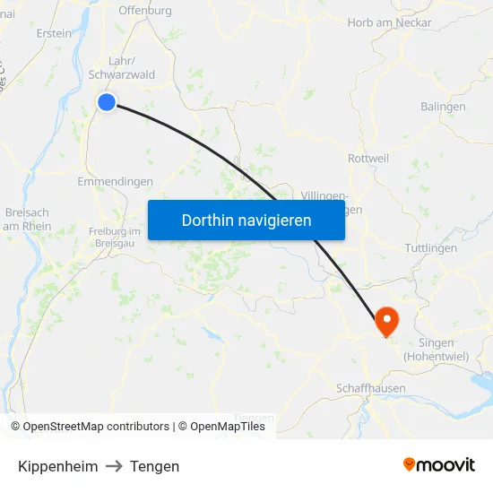 Kippenheim to Tengen map