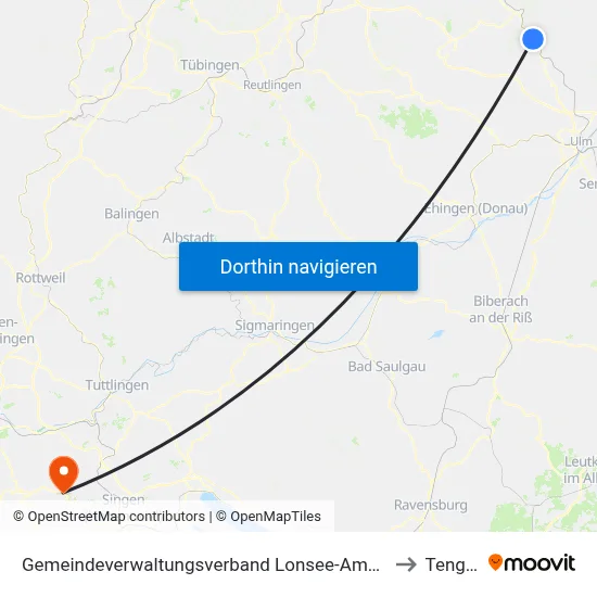 Gemeindeverwaltungsverband Lonsee-Amstetten to Tengen map