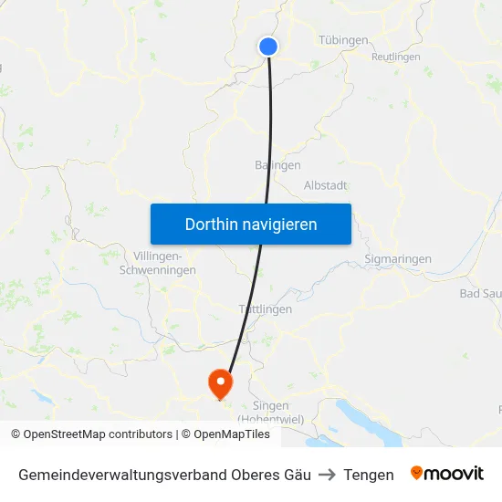 Gemeindeverwaltungsverband Oberes Gäu to Tengen map
