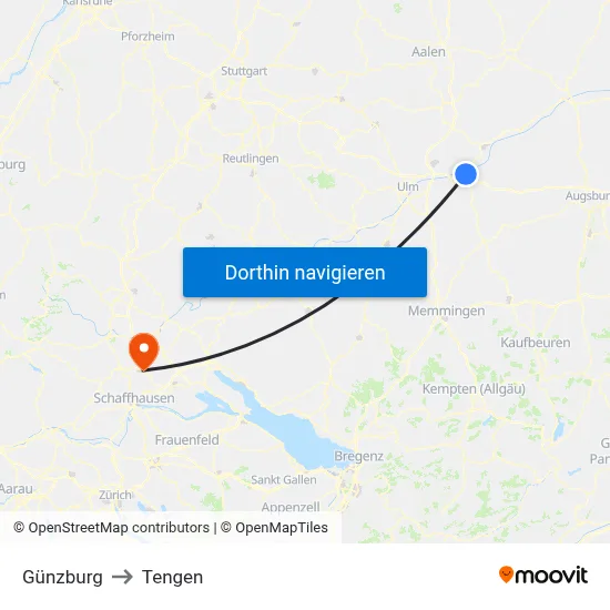 Günzburg to Tengen map