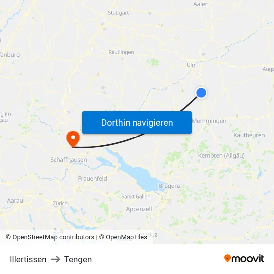 Illertissen to Tengen map