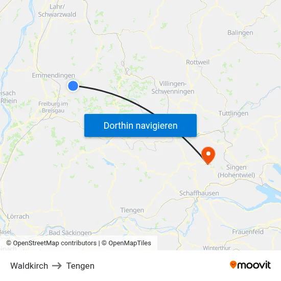 Waldkirch to Tengen map