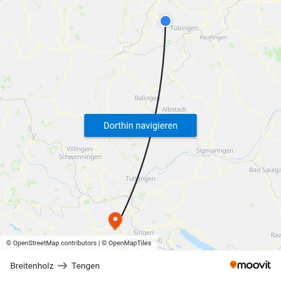 Breitenholz to Tengen map