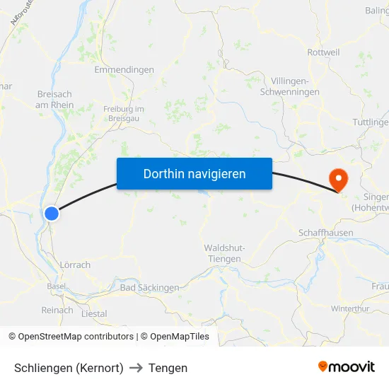 Schliengen (Kernort) to Tengen map