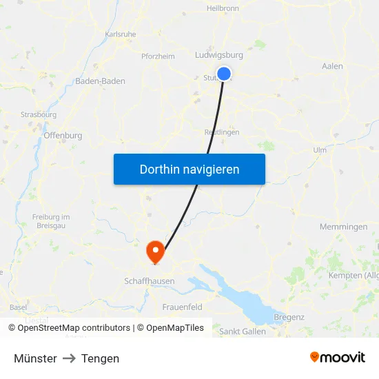 Münster to Tengen map