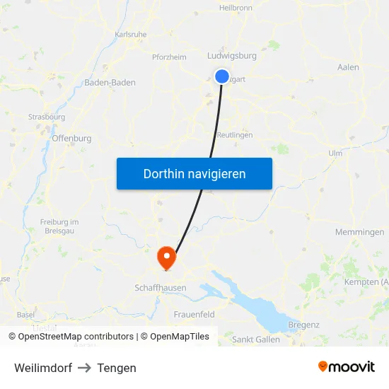 Weilimdorf to Tengen map