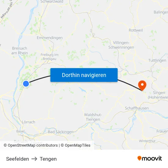 Seefelden to Tengen map