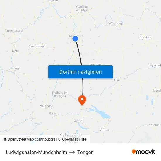 Ludwigshafen-Mundenheim to Tengen map