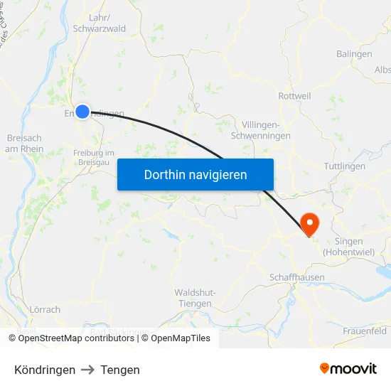 Köndringen to Tengen map