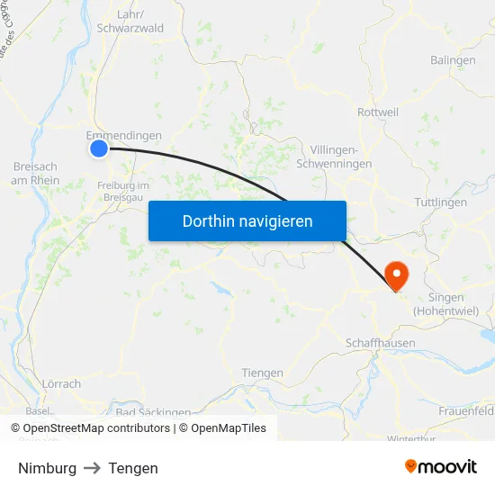 Nimburg to Tengen map