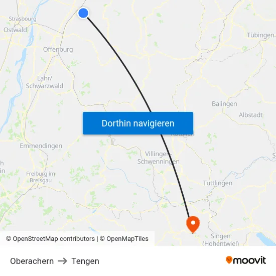 Oberachern to Tengen map