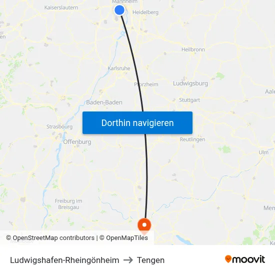 Ludwigshafen-Rheingönheim to Tengen map