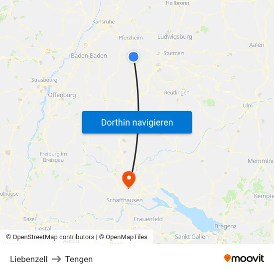Liebenzell to Tengen map