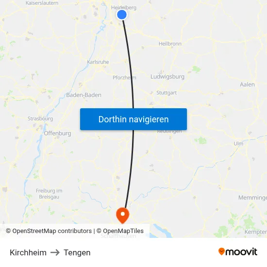 Kirchheim to Tengen map