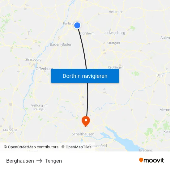 Berghausen to Tengen map