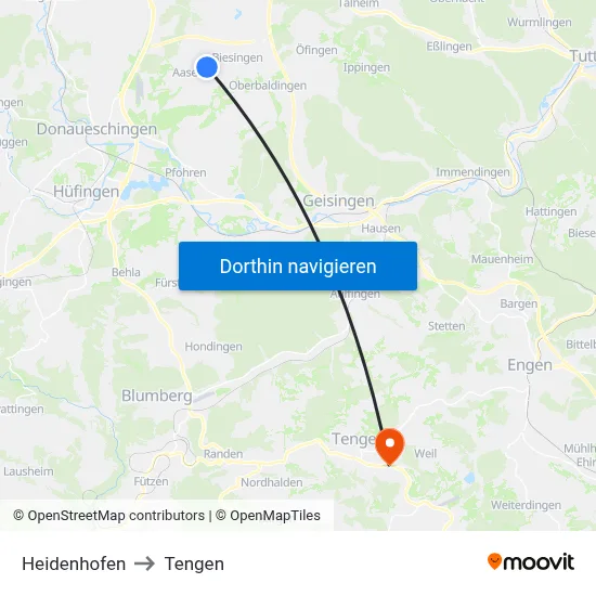 Heidenhofen to Tengen map