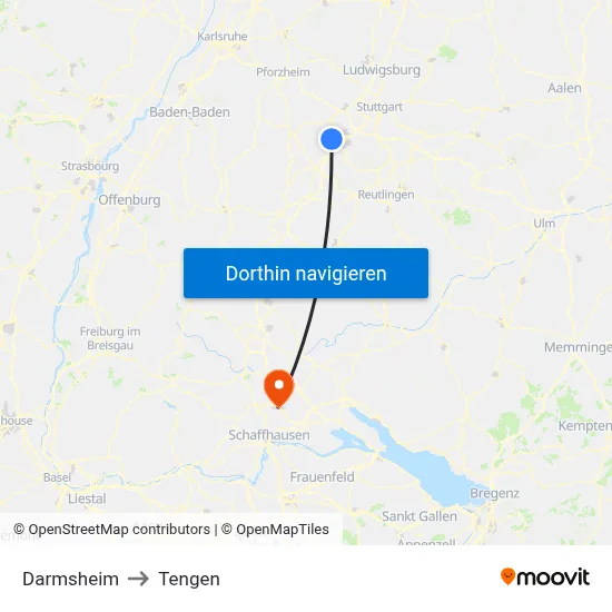 Darmsheim to Tengen map