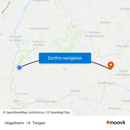 Hügelheim to Tengen map