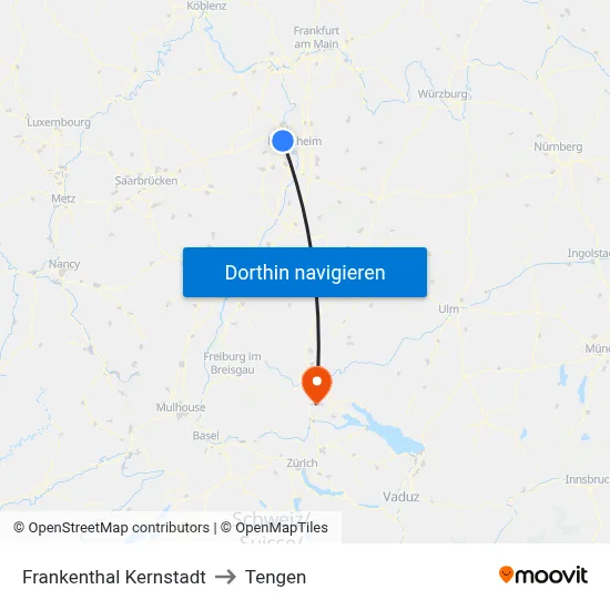 Frankenthal Kernstadt to Tengen map