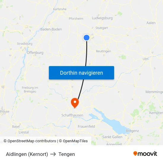 Aidlingen (Kernort) to Tengen map