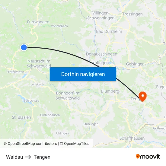 Waldau to Tengen map