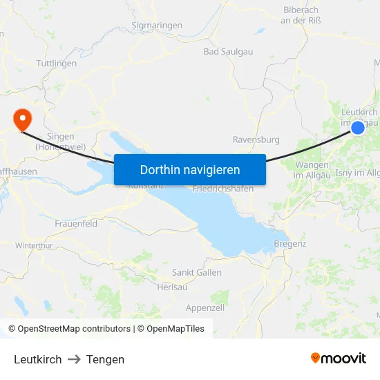 Leutkirch to Tengen map
