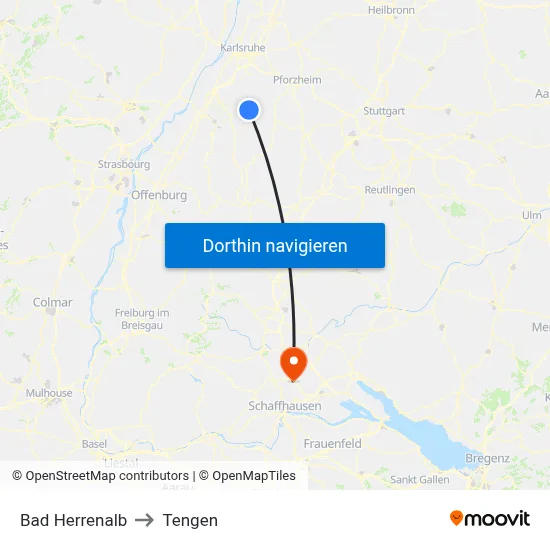 Bad Herrenalb to Tengen map