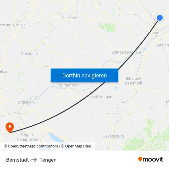 Bernstadt to Tengen map