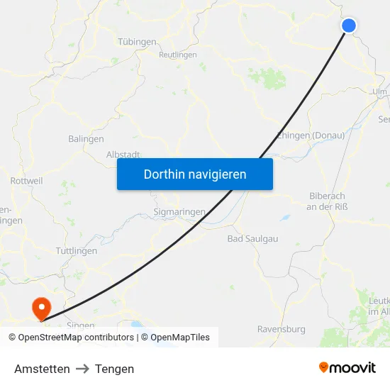 Amstetten to Tengen map