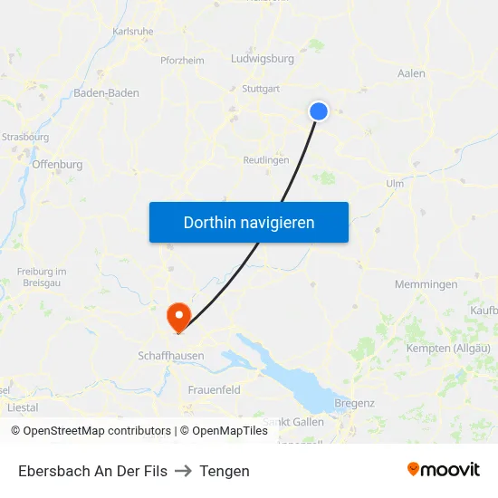Ebersbach An Der Fils to Tengen map