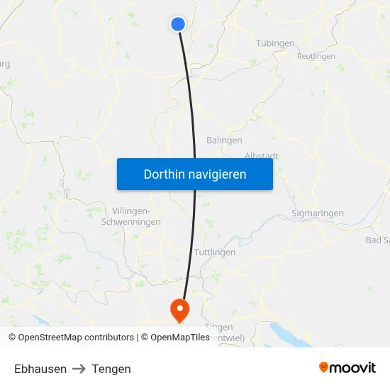 Ebhausen to Tengen map