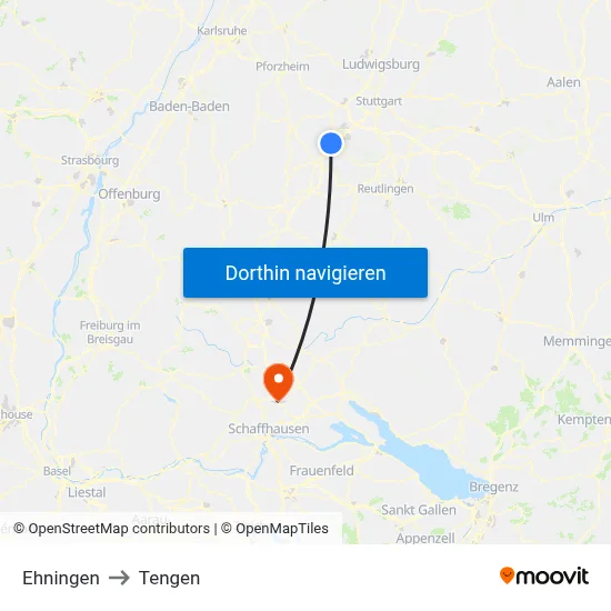 Ehningen to Tengen map