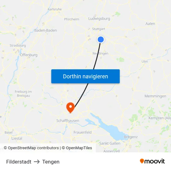 Filderstadt to Tengen map