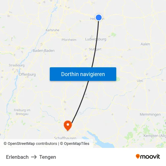 Erlenbach to Tengen map
