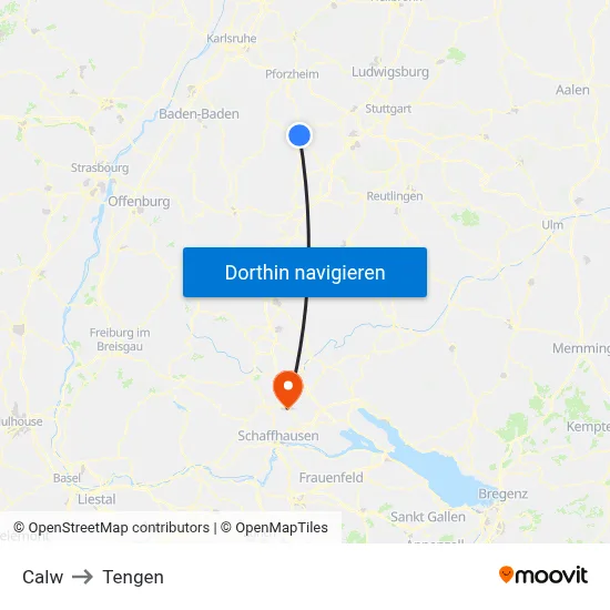 Calw to Tengen map