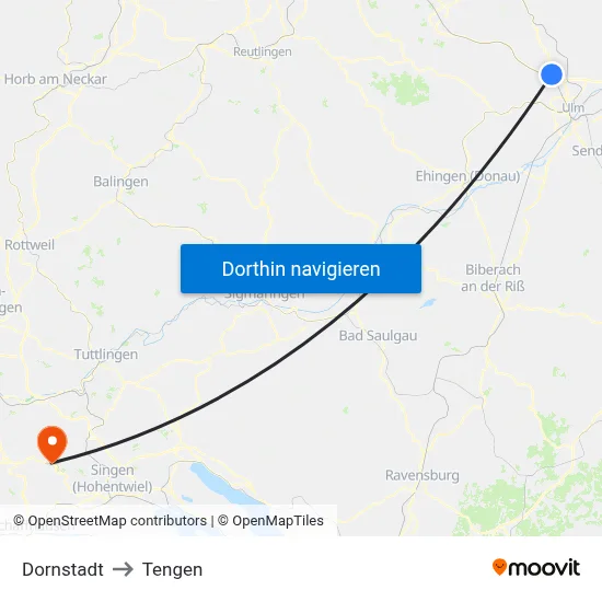 Dornstadt to Tengen map