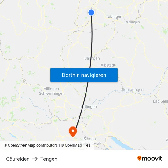 Gäufelden to Tengen map