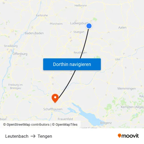 Leutenbach to Tengen map