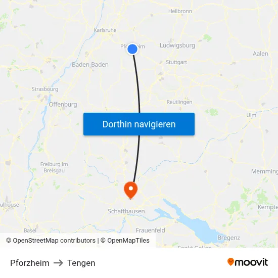Pforzheim to Tengen map