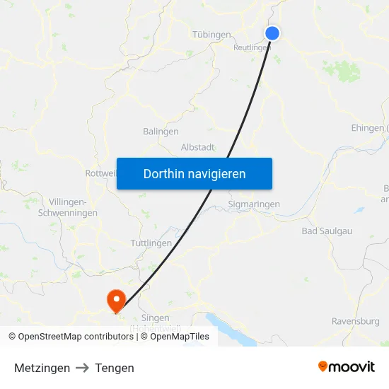 Metzingen to Tengen map