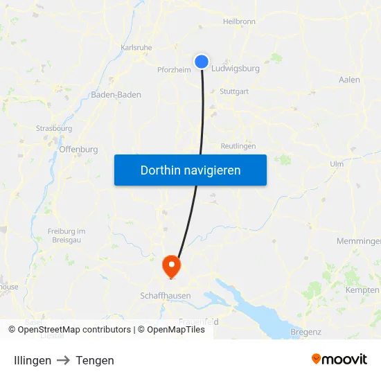 Illingen to Tengen map