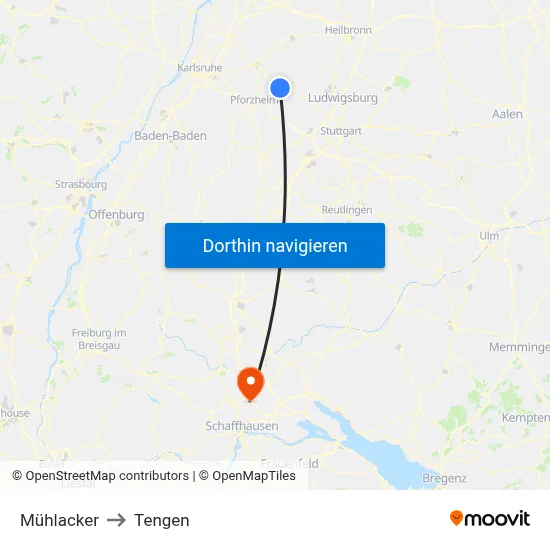 Mühlacker to Tengen map
